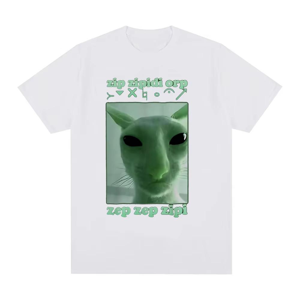 2025 Komik Uzaylı Kedi Dank Meme Tişört Erkek Kadın Moda Vintage Tişörtler Günlük Pamuk Kısa Kollu Tişörtler Sokak Giyimi