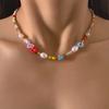Flower Decor Beaded Necklace Handmade Colorful Vintage Clavicle Chain Rainbow Seed Beads Imitation Pearl Necklace