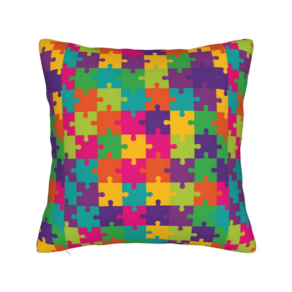 Vibrant Neon Dense Autism Puzzle Pillow Cover Comfy Cushion Cover Fashion Pillow Case For Sofa Car Home Decor