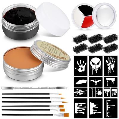Halloween Makeup Kit 16 Types Red White Black Face Paint Glitter Brush Sponge Single Halloween-4 1 Pcs