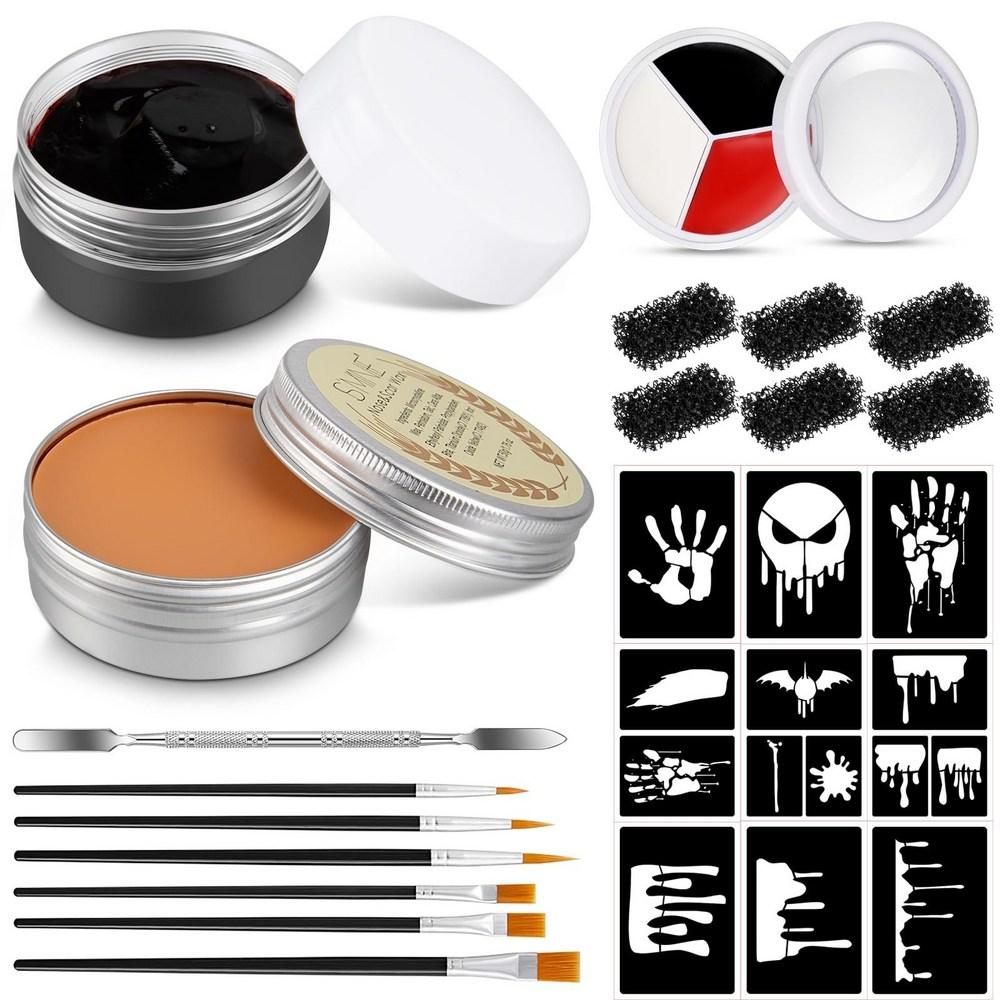 Halloween Makeup Kit 16 Types Red White Black Face Paint Glitter Brush Sponge Single Halloween-4 1 pcs