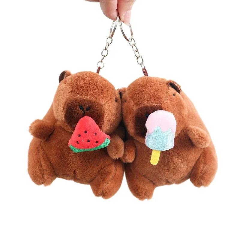 Cute 12cm Plush Capybara Keychain Snot Pulling Charm Cartoon Stuffed Animal School Bag Pendant Gift For Kids Adults