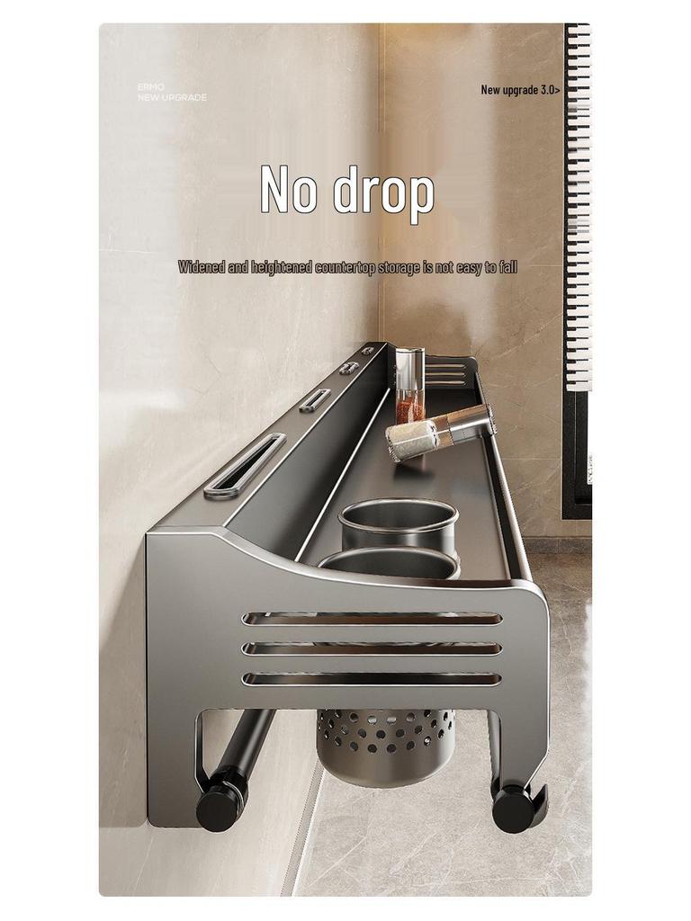 Wall-Mounted Stainless Steel Kitchen Storage Rack for Seasonings, Chopsticks, and Knives