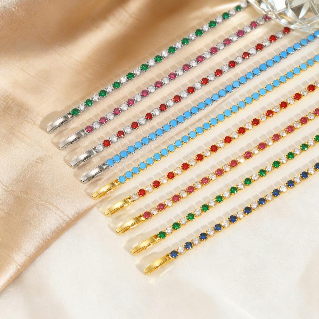Adjustable Colorful Crystal Tennis Bracelet for Women High Quality 3mm Cubic Zircon Chain Bracelets Luxury Fashion Jewelry Gift