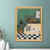 DIY Diamond Art Painting Kit Cozy Living Room Cat with Plants 5D Rhinestone Canvas Wall Decor Gift for Craft Lovers Home Interior Decor