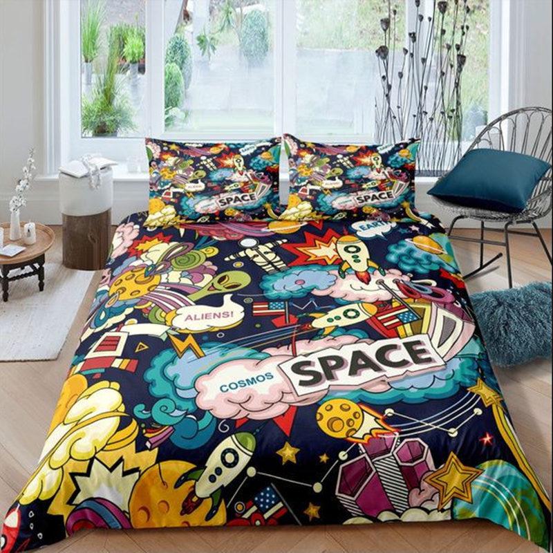 Urban Graffiti Duvet Cover Set Blockbuster Style Graffiti Sprayed Overlapping Blocky Letters Street Art Bedding Set Pillowcases