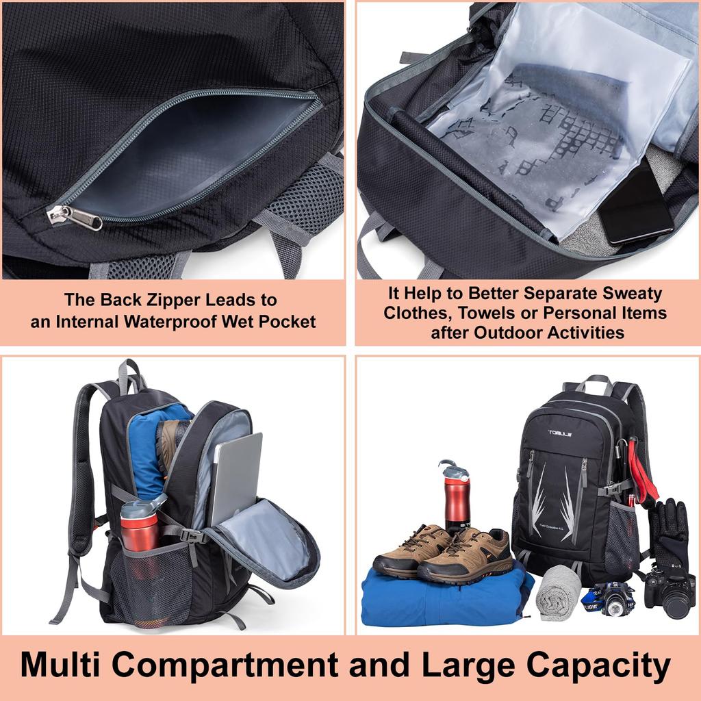 Hiking Outdoor Large Emergency Lightweight Small Backpack for Travel 40L [TOMULE] Backpack, Backpack, Foldable, Capacity, Waterproof, Backpack,