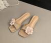 2025 new French beautiful fairy style square head flower word with slope heel sandals girl summer with skirt slippers