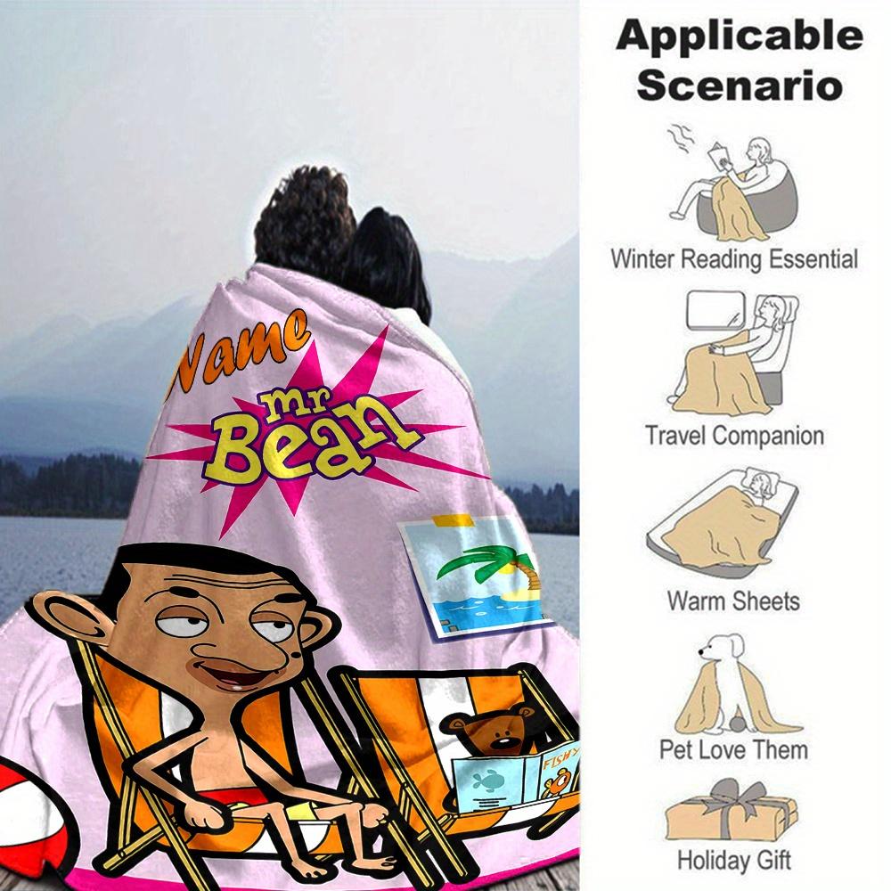 Mr Bean Entspannt auf Stranddecke Weich und Gemütlich Personalisierbares Namensgeschenk Für Alle Feiertage Heimdeko Büro Nickerchen Outdoor Urlaubsgeschenk Verspieltes Design Polyester