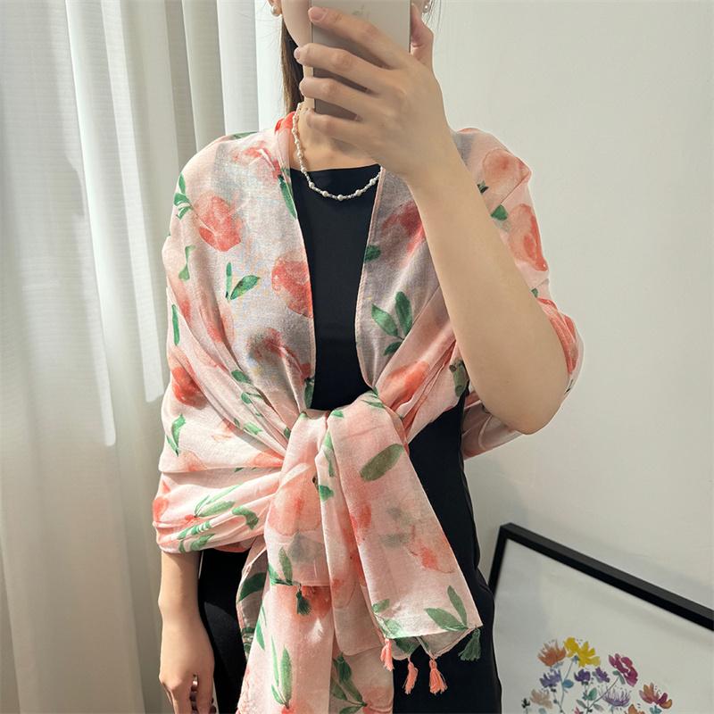 Winter Bohemina Ethnic Floral Viscose Shawl Wrap Lady Thin Scarves Fashion Tassel Pashmina High Quality Foulard Hijab Sjaal
