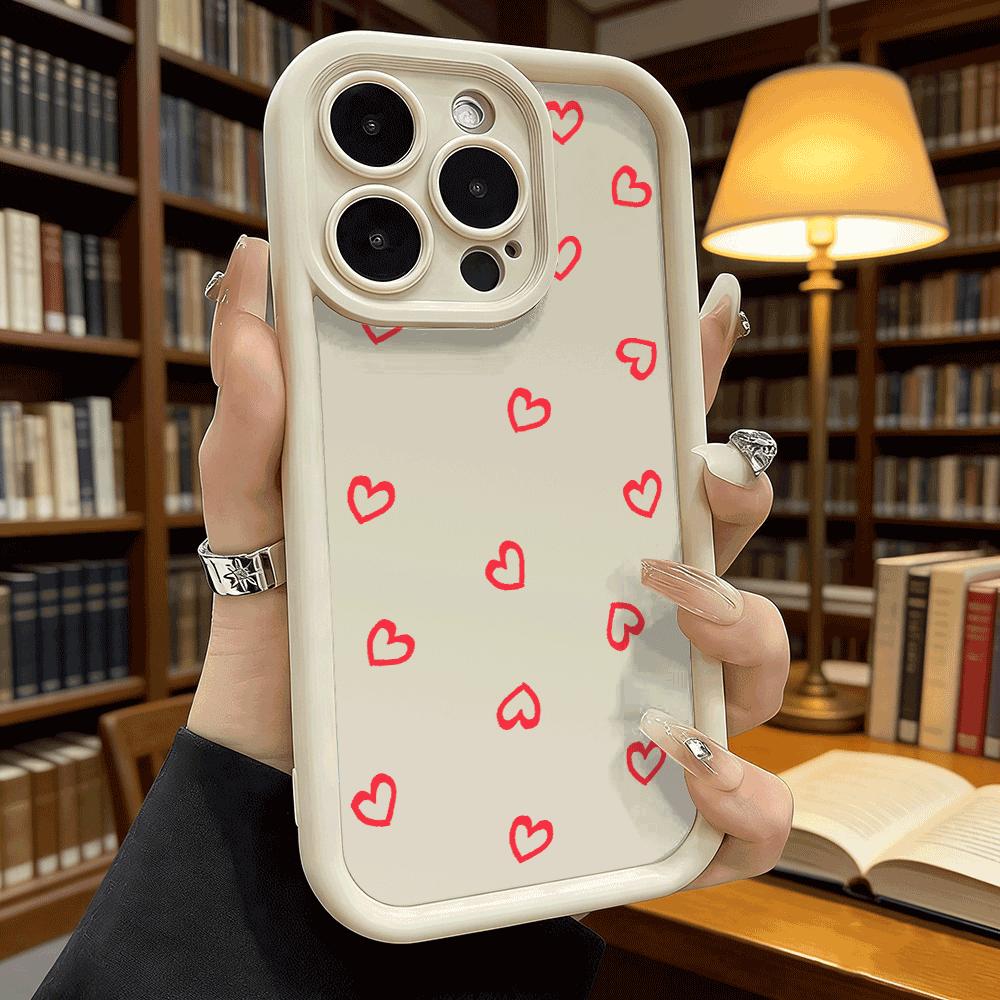 Red Heart Doodle Pattern Phone Case for iPhone 17 16 15 14 13 12 11 Pro Max Plus Anti Scratch, Gel Flexible Protective