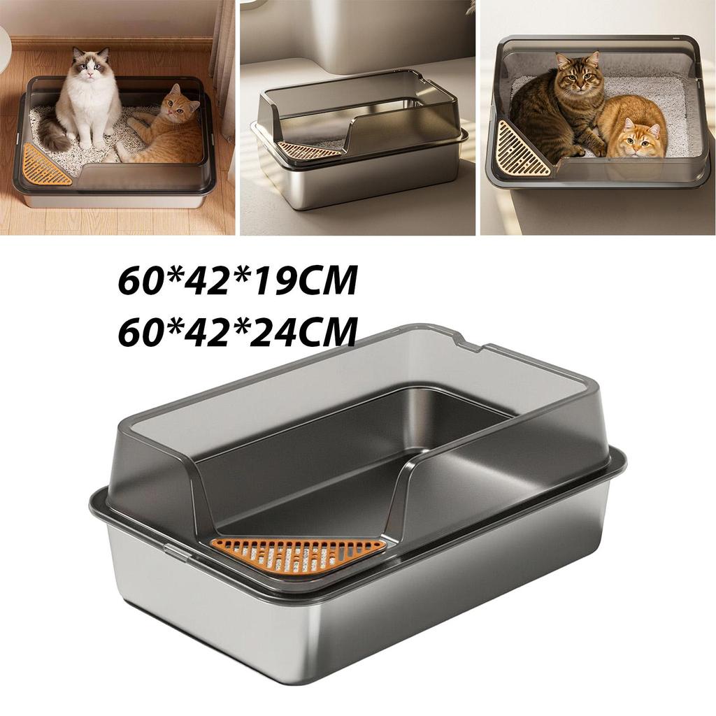 Stainless Steel Cat Litter Box Pet Supplies with High Sides Metal Pan S