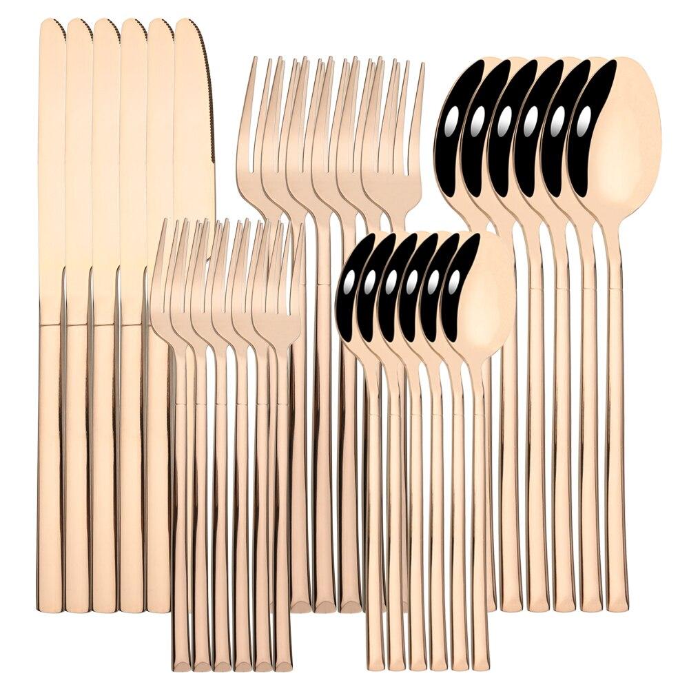 30pcs Black Gold Western Dinnerware Set Stainless Steel Cutlery Set Knife Dessert Fork Spoon Tableware Set Flatware Silverware