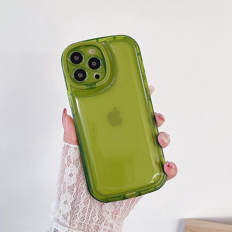 Invisible Folding Lens Bracket Holder Phone Case For iPhone 13 11 12 Pro Max 15 14 Plus Cute Candy Color Shockproof Bumper Cover