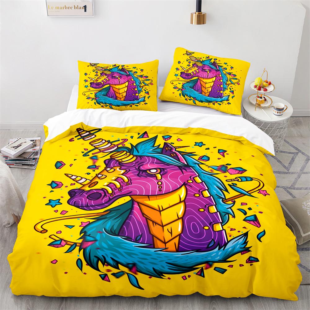 Unicorn Horse Duvet Cover Set Wild Animals Pattern Polyester Quilt Cover King Full Twin Size For Kids Boys Girls Bedding Set