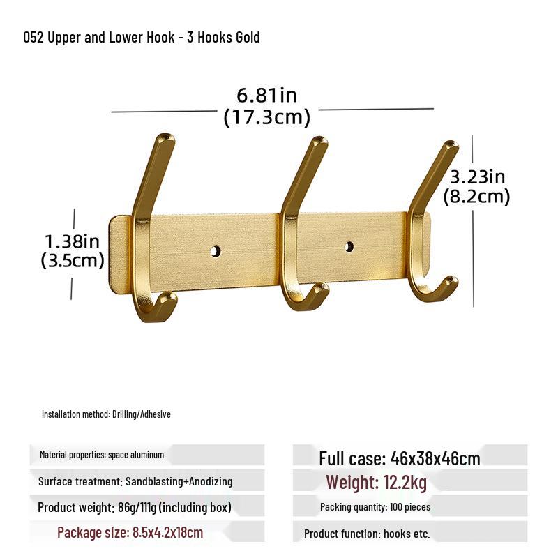 Wall-Mounted Black Aluminum Clothes Hook Rack