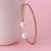 Gold-Plated Stainless Steel Double Pearl Open Bangle Jewelry