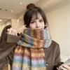 Women Scarf Plaid Pattern Cashmere Feel Plush Scarf with Tassel Decoration Travel Sweater Coat Accessory