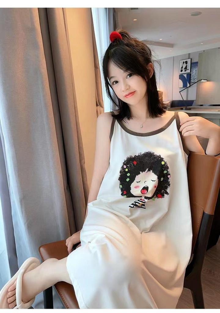 Summer Sweet Korean Style Pink Milk Silk Ribbed Camisole Pajamas for Women