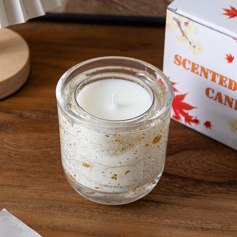 Gold Glitter Scented Candle with LED Light and Aroma Incense