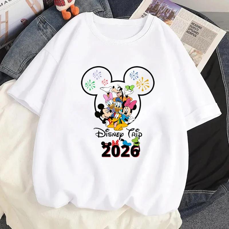 

Disney Тур 2026 Печатная Футболка Микки Минни Маус Мужская и Женская Повседневная Футболка С Коротким Рукавом Одежда Мода Уличная Одежда Топ S