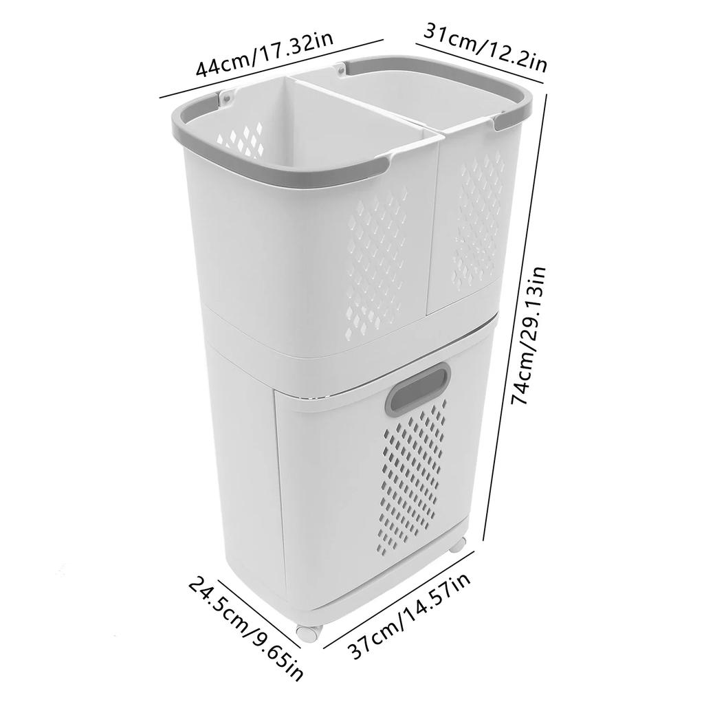 2-Tier Modern Rolling Laundry Hampers, Space-Saving Removable Clothes Hamper Organizer, for Bedroom, Laundry Room, Bathroom