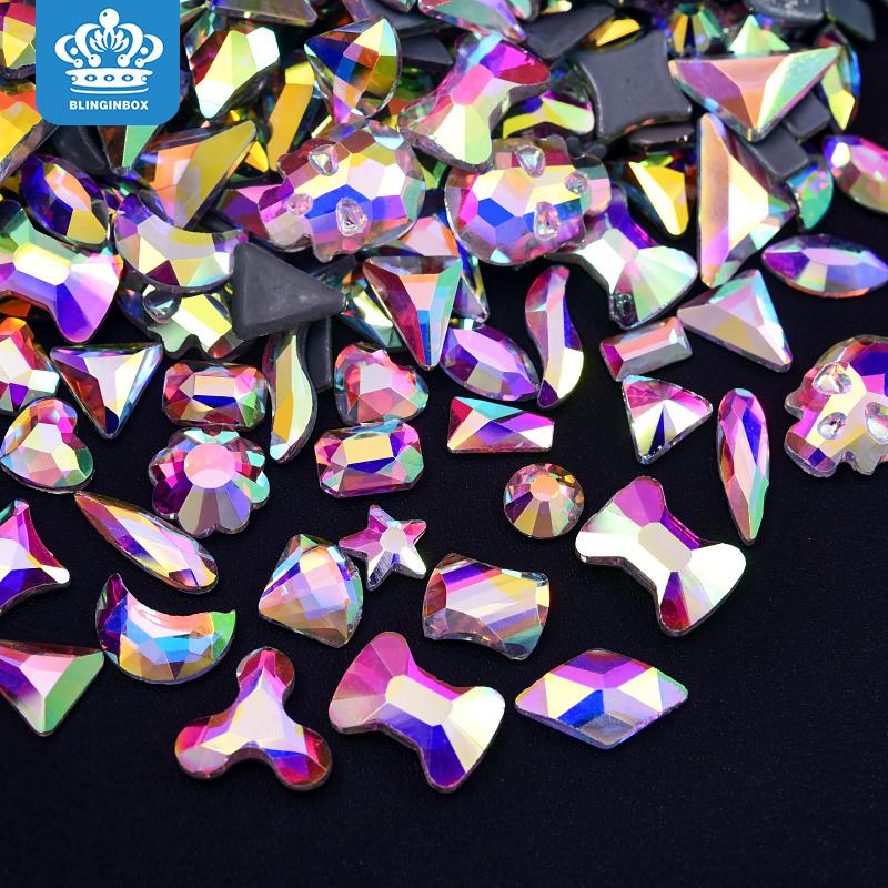 Blinginbox Hight Quality Rhinestone Bulk Special Shapes Crystal AB Hot Fix Rhinestones Iron on Rhinestones for Fabric Decoration