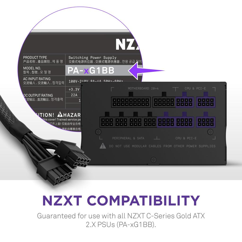 NZXT 12VHPWR Adapter Cable NZXT C Series GOLD 12VHPWR Cable for PC Power Supply PS1338 BB-CG1BB