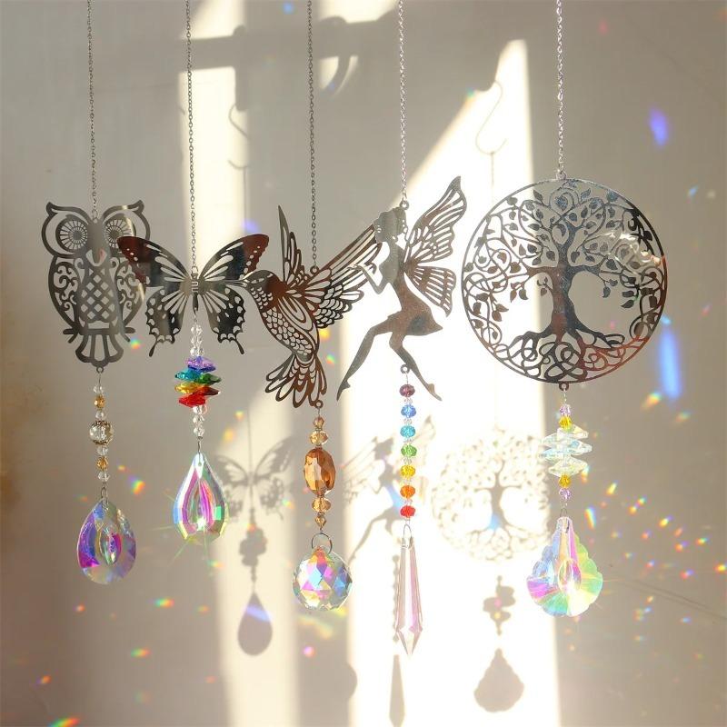 Wind Chime Crystal Sun Catcher Butterfly Glass Hang Bell Window Room Garden Home Decor Art Ornament Indoor Outdoor Elegant