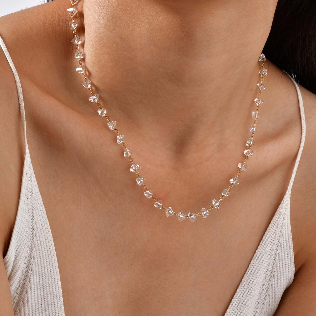 Irregular Transparent Crystal Bead Anklet, Stainless Steel Anklet, Waterproof Foot Jewelry for Women, Summer Beach Boho Jewelry