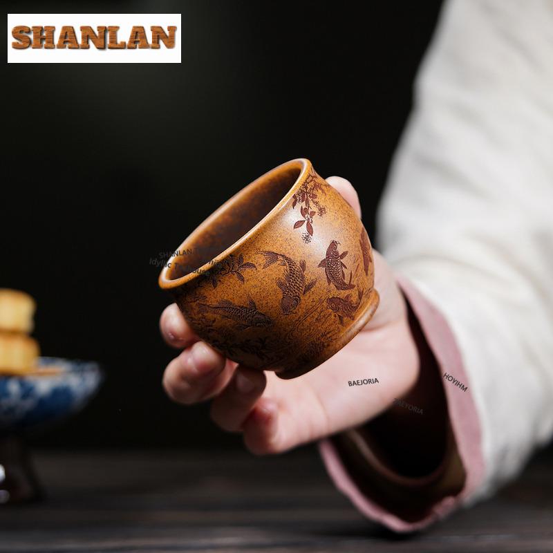 200ml Yixing Purple Sand Fish Teacup Traditional Tea Bowl Set Of Cups Tea-tasting Smelling Cup Chazhan Master Cups Tea Ceremony