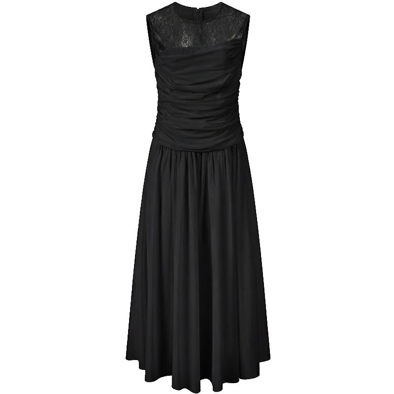 GIOVANNI VALENTINO Elegant Sleeveless Lace Patchwork Midi Dress S чёрный
