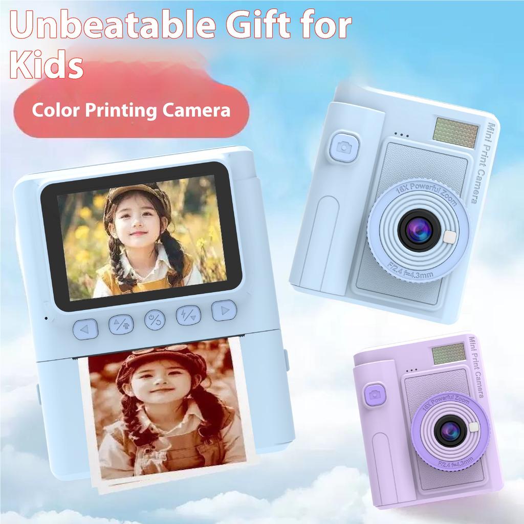 New HD 1080P Kids Print Camera Thermal Paper Instant Print Retro Anytime Photo Video Color Instant Photo Camera Dual Camera