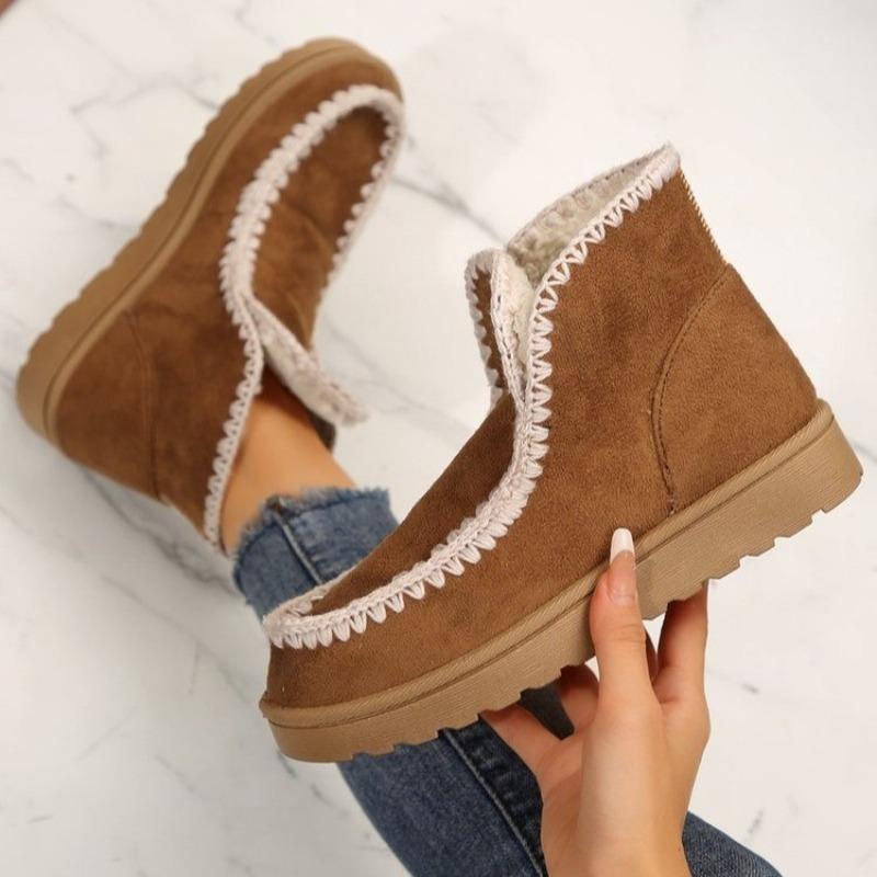 Téli meleg lapos talpú európai és amerikai határokon átnyúló hócsizma, új nagy méretű külkereskedelmi bársonnyal bélelt vastagított szárú pamutcipő nőknek