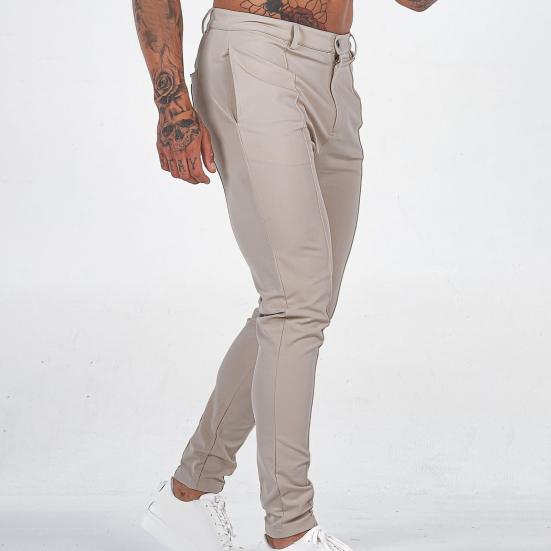 Men Pants Slim Fit Solid Color Mid Waist Soft Thin Breathable Slant