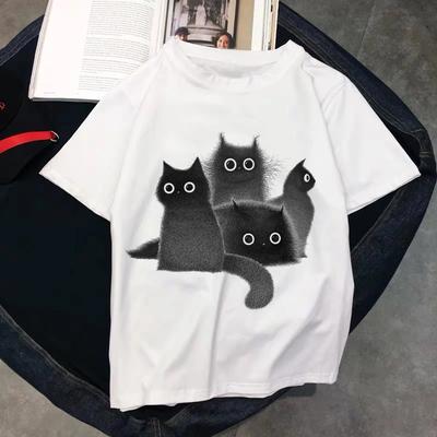 Kawaii T Shirts Women Cat Priinted 2026 New Tops FeUnisex Tshirt Loose Summer Short Sleeve Round Neck Top Women Clothing