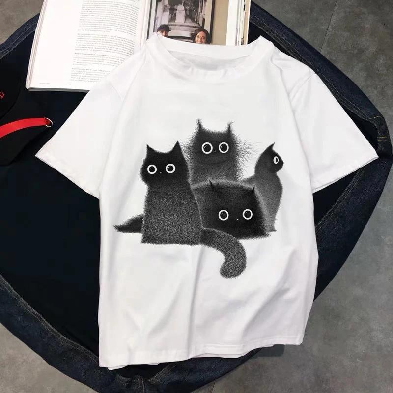 

Kawaii T Shirts Women Cat 2020 New Tops Female Tshirt Loose Tshirt Summer Tee White Tshirts Round Neck Oversized T Shirt S