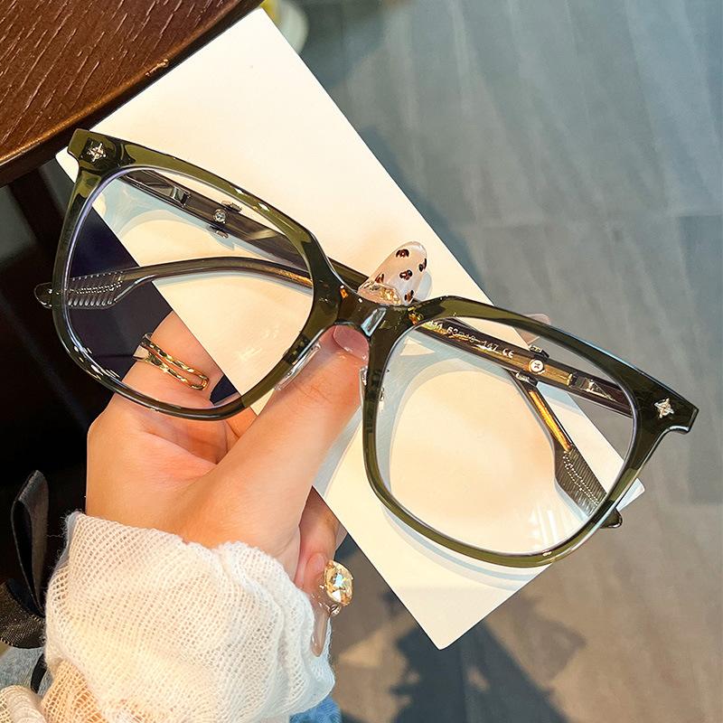 

Luo Xin glasses frame male and female large frame black frame transparent polygon retro plain face wide face myopia flat light