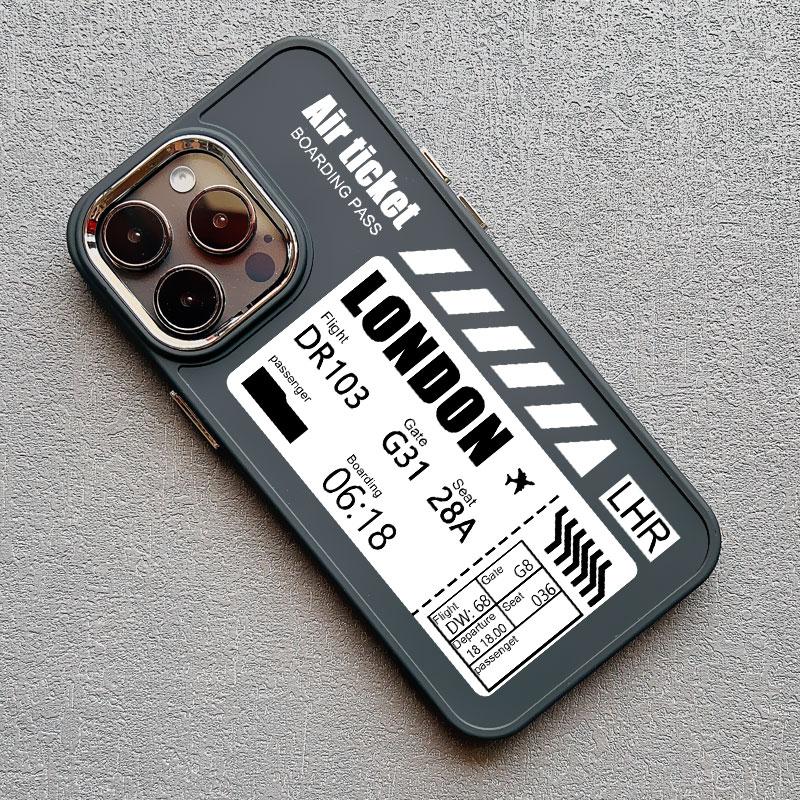 Hot Air Ticket Travel New York London Paris Label Phone Case for iPhone X XS XR 11 12 13 14 15 Pro Max 7 8 Plus Black Soft Cover