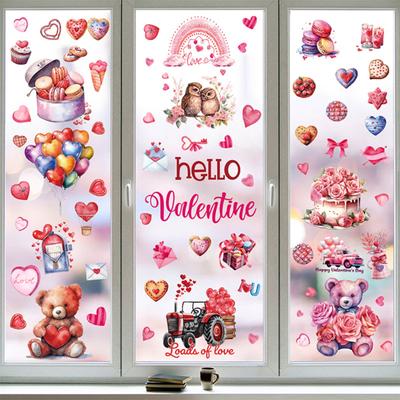 9ks Valentýnský design oken Neadhezivní přilnavé samolepky Oboustranné odnímatelné elektrostatické samolepky Love Heart