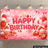 2D Strawberry Birthday Photo Backdrop Sweet Kids Decor Cloth