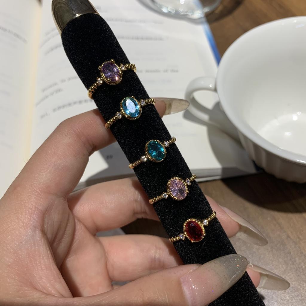 Vintage Hofstil Blauer Ring Damen Aquamarin Eingelegt Nische Französisches Design Offener Zeigefingerring