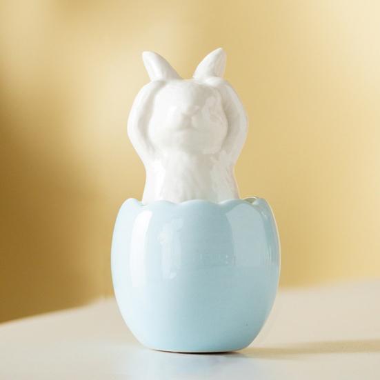 3 Stück Oster-Zerbrochenes-Ei-Kaninchen-Figur Nichts Sehen Nichts Hören Nichts Sprechen Hase Keramikstatue Feiertagsparty Schreibtischdekoration Schmuck