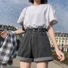 Summer Women High Waist Button Wide Leg Jeans Shorts Casual Female Loose Fit Blue Denim Shorts