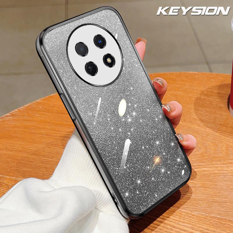 KEYSION Luxury Plating Glitter Phone Case for HONOR X9c 5G Transparent Soft TPU Shockproof Back Cover for Honor Magic 7 Lite 5G