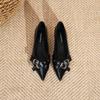 Fashion Women's Flat Shoes Fashionable Pointed Single Shoe New Belt Buckle Flat Single Shoes for Women Black Wide Heels Women