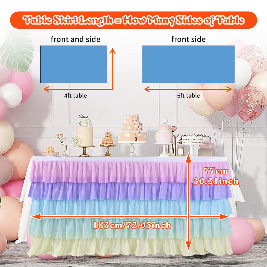 Pleated Table Skirt Birthday Party Table Decor Colorful Tablecloth for Rectangle Table Ruffle Table Cloth Xmas Wedding Decor