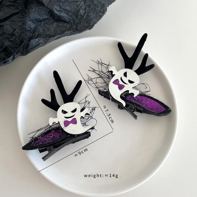 A Pair of Hairs Clips, Halloween Party Funny Ghost Hair Clip Accessories, Pumpkin Bat Skeleton Witch Hairpin Styling Tools