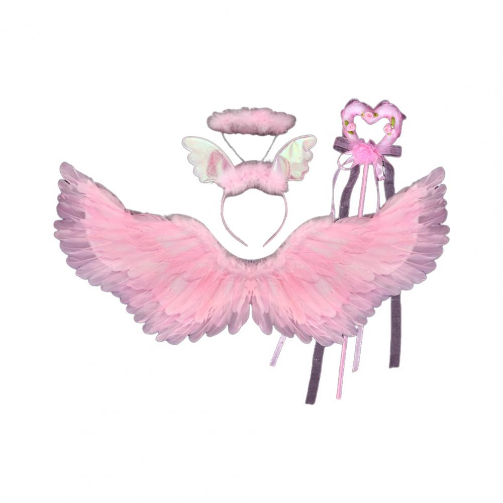 Cosplay Angel Wing Kids Angel Wings Set Angel Wings with Headband and Fairy Wand Faux Feather Cosplay Wings Halloween Cosplay