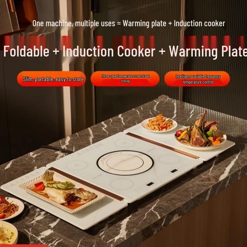 OIMG Foldable Modular Glass Food Warming Plate, Hot Pot Edition